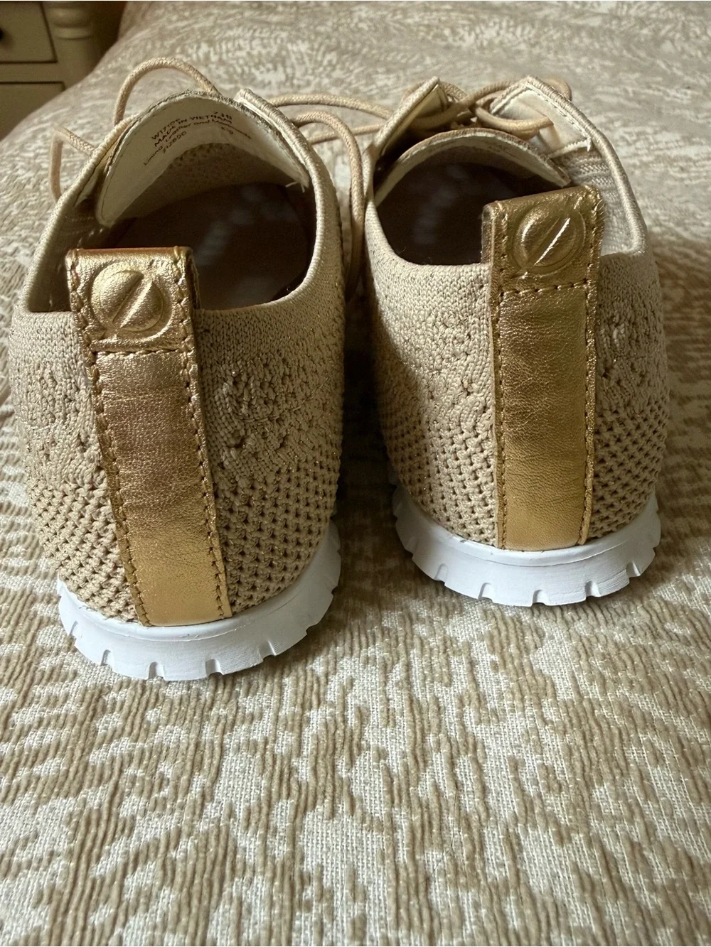 Cole Haan Beige & Gold Knit Lace-Up Sneaker with White Sole